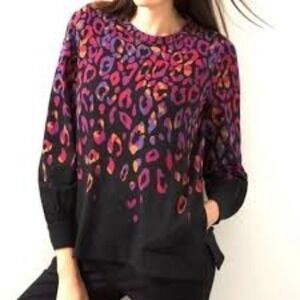 Chicos Zenergy Animal Print Sweater Women 8/10 Black Boho Eclectic Bold Colorful